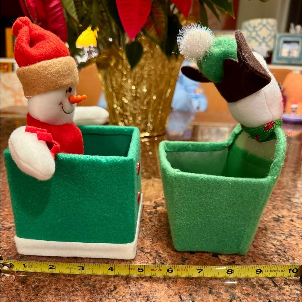 Festive & Fun Snowman & Reindeer containers 4 inches wide 8 inches tall - Picture 3 of 6